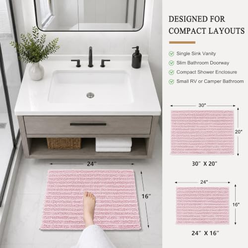 Image of Arotive Luxury Small Bathroom Rugs 24x16, Extra Soft Thick Absorbent Shaggy Chenille Bath Rugs, Machine Wash Dry, Bath Mats for Bathroom Floor, Tub and Shower, Home Decor Accessories, Pink