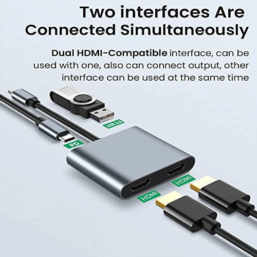Image of Etzin USB C to Dual HDMI Adapter, 4 in 1 USB Type C Hub with 2 HDMI?4K@30Hz? /USB3.0 /PD Charging, Dual HD Screen Display USB-C Docking Station Compatible with Windows, MacOS,-EPL-231TC.
