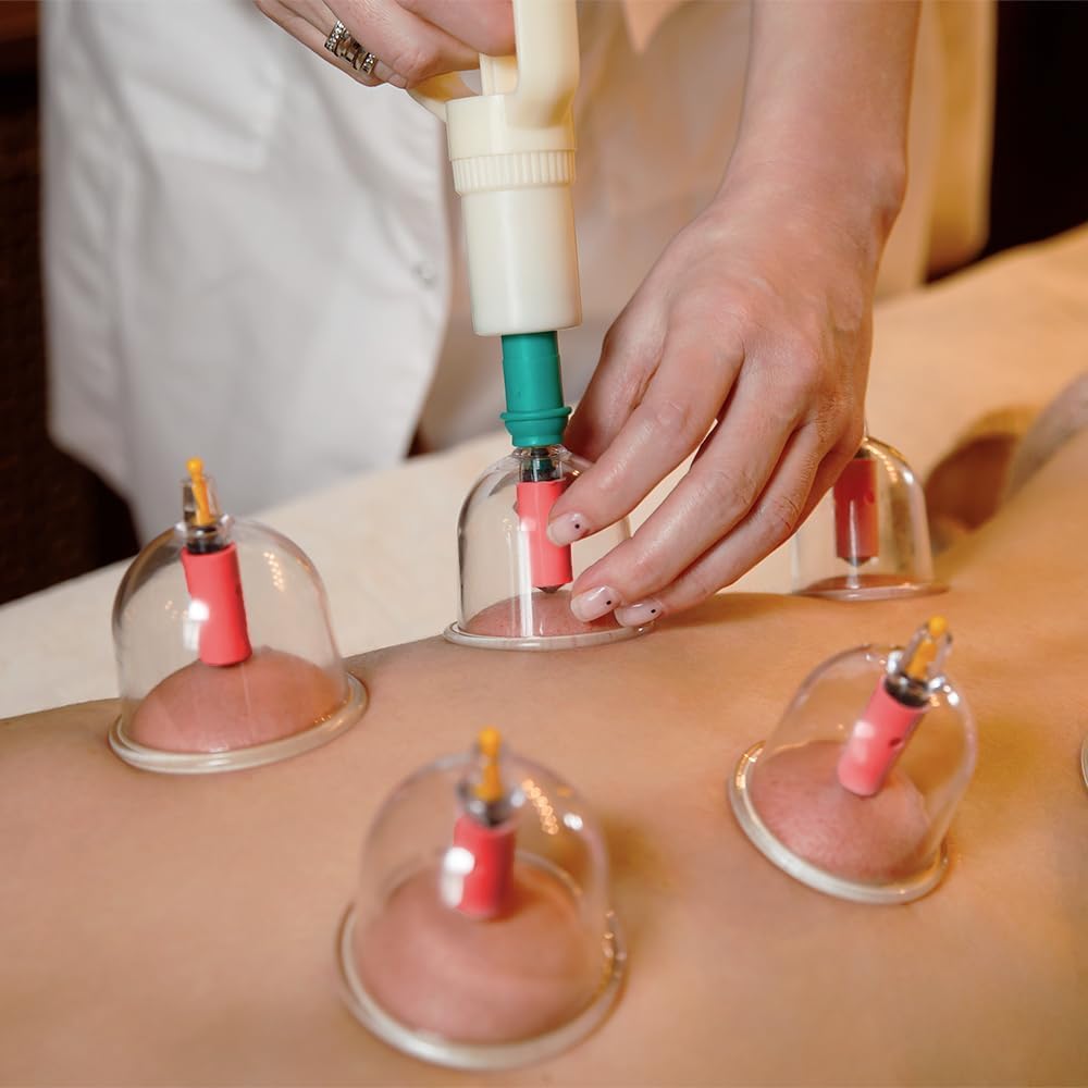 Schröpfgläser Set mit Vakuumpumpe 12 Stück - Schröpfset mit 6 Therapiemagneten - für Gesicht und Körper zur Gegen Cellulite, Spannung und Entspannen Muskeln