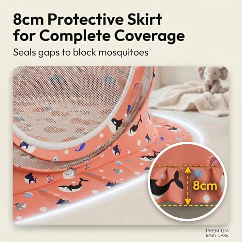 Image of StarAndDaisy Baby Mosquito net with Mattress for Baby, Portable Baby Lounger for Kids, Breathable mesh Mosquito Net. (Shark Print)
