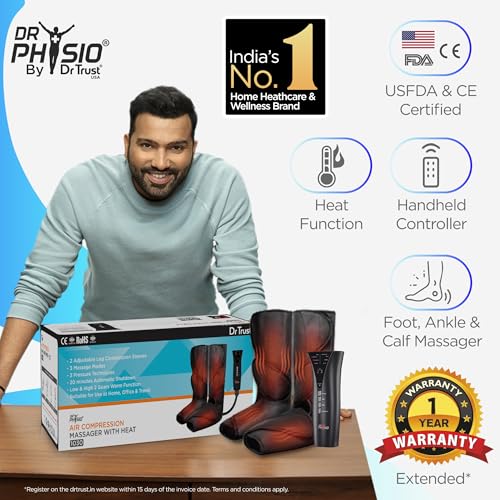 Image of Dr Physio USA Electric Air Compression Blood Circulation Massage Machine with Heat For Leg Foot Calf Massagers For Body Pain Relief-1030 (Black)