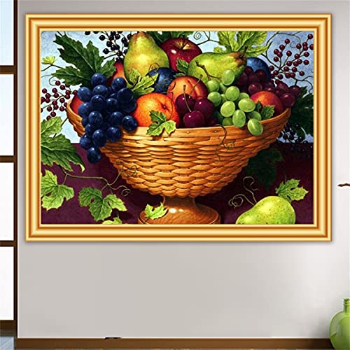 Odtis Taladro 5d Diy El Diamante Lleno Del Bordado De La Cocina De La Cesta De Fruta De Uva Diamante Pintura De Punto De Cruz Kit De Mosaico Imagen Decoración 50x75cm NoFramed Cover