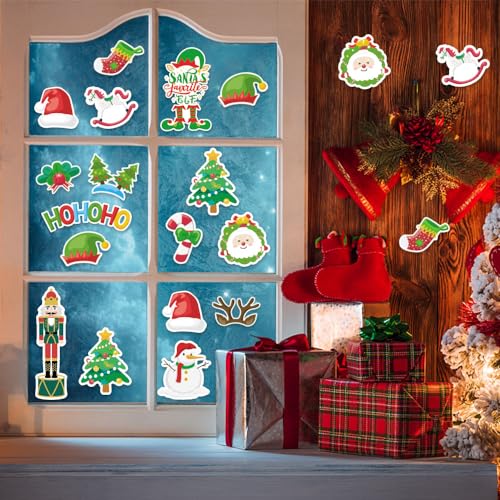 Image of Hying 56 PCS Christmas Cutouts Xmas Tree Snowman Bulletin Board Set Santa Cutout Decorations Winter Holiday Cutouts Cardstock Paper Cut-Outs for Classroom Chalkboard Decorations