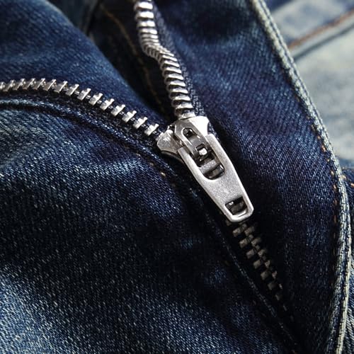 Men Distressed Straight Leg Jeans Slim Fit with Holes Denim Pants Stacked Ripped Skinny Stretch Jean3