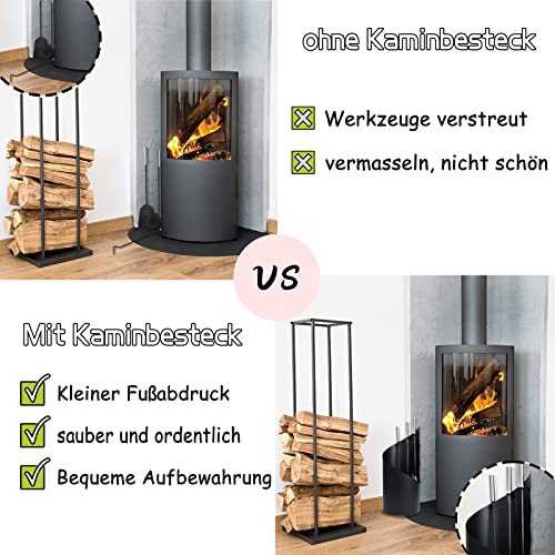 NAIZY Kaminzubehör Edelstahl Kaminbesteck mit Beschichtet und Sichtschutz für Küche Haushalt Wohnen Wohnaccessoires Deko Kaminreinigungsset-7