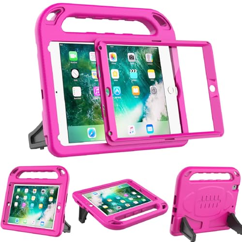 BMOUO Kids Case for iPad 6th/5th Generation (iPad 9.7-inch 2017/2018) iPad 9.7/Air 2 Case with Screen Protector Shockproof Handle Stand iPad 6th 5th Generation Cases for Kids Rose