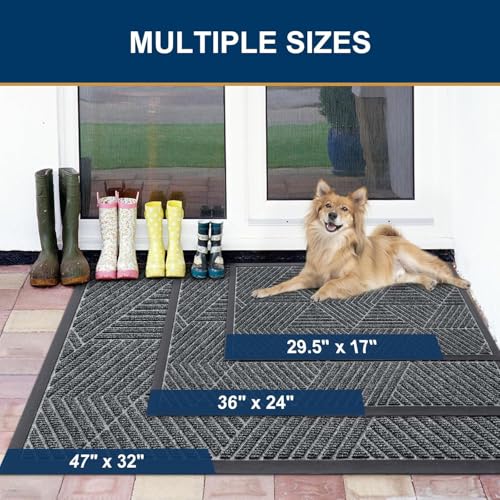 Smiry Front Door Mat Outside Entrance, Heavy Duty Sturdy Natural Rubber Doormat, Trap Dirt and Moisture, Easy Clean Low Profile Welcome Floor Mats for Indoor Outdoor Entry, 71x47 Inch, Grey