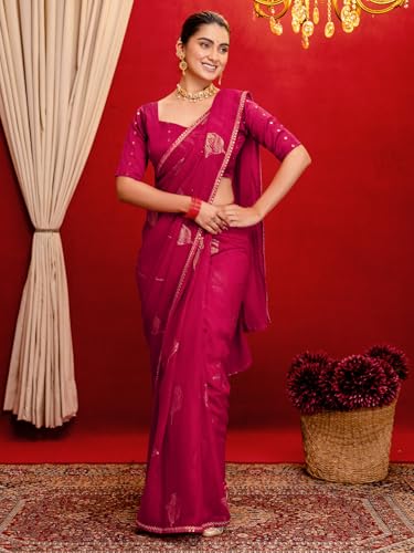 Image of SIRIL Women's Georgette Foil Printed Saree with Unstitched Blouse Piece