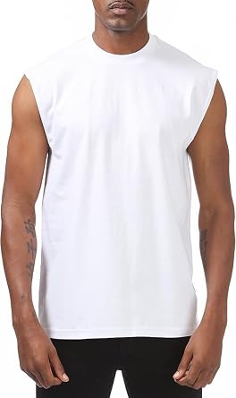 Mens Pro Club Heavyweight Sleeveless Muscle T-Shirt, White, Crew Neck, Cotton Blend, XL, 3-Pack
