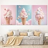  GELYX Affiches et impressions sur toile de macaron de crème glacée de nourriture rose, tableau d\'art mural pour chambre de fille, décor de magasin de desserts, 30x45cm x 3 sans cadre