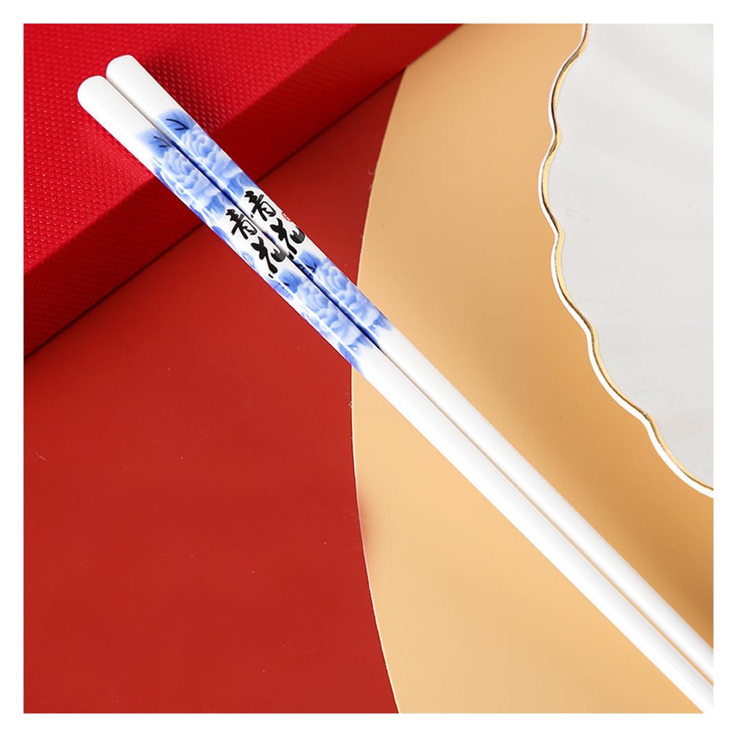 Jeu de baguettes, Coffret cadeau de 10 paires baguettes réutilisables qualité supérieure avec étui, en céramique d'os haute délicates(T)