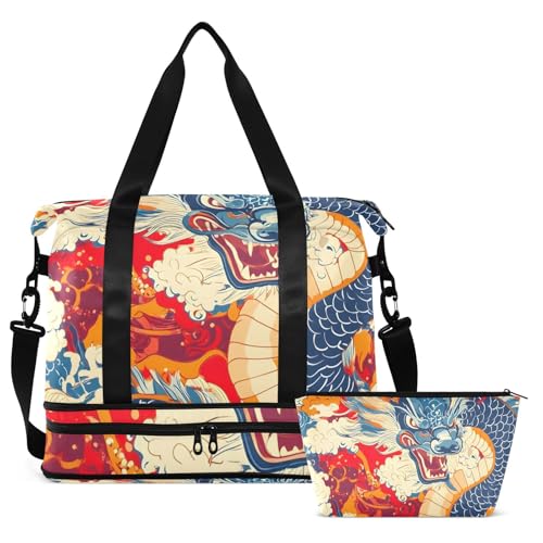 Cloudy Sky Dragon Gym Bag for Women Sport Travel Duffel Bag Shoulder Weekender Overnight Bags with Wet Pocket & Shoe Compartment2