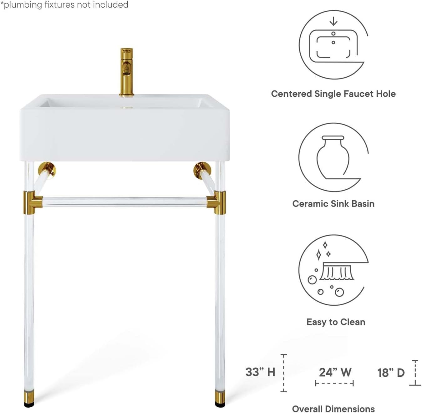Modway Redeem 24" Wall-Mount Acrylic & Ceramic Bathroom Vanity in Clear/White