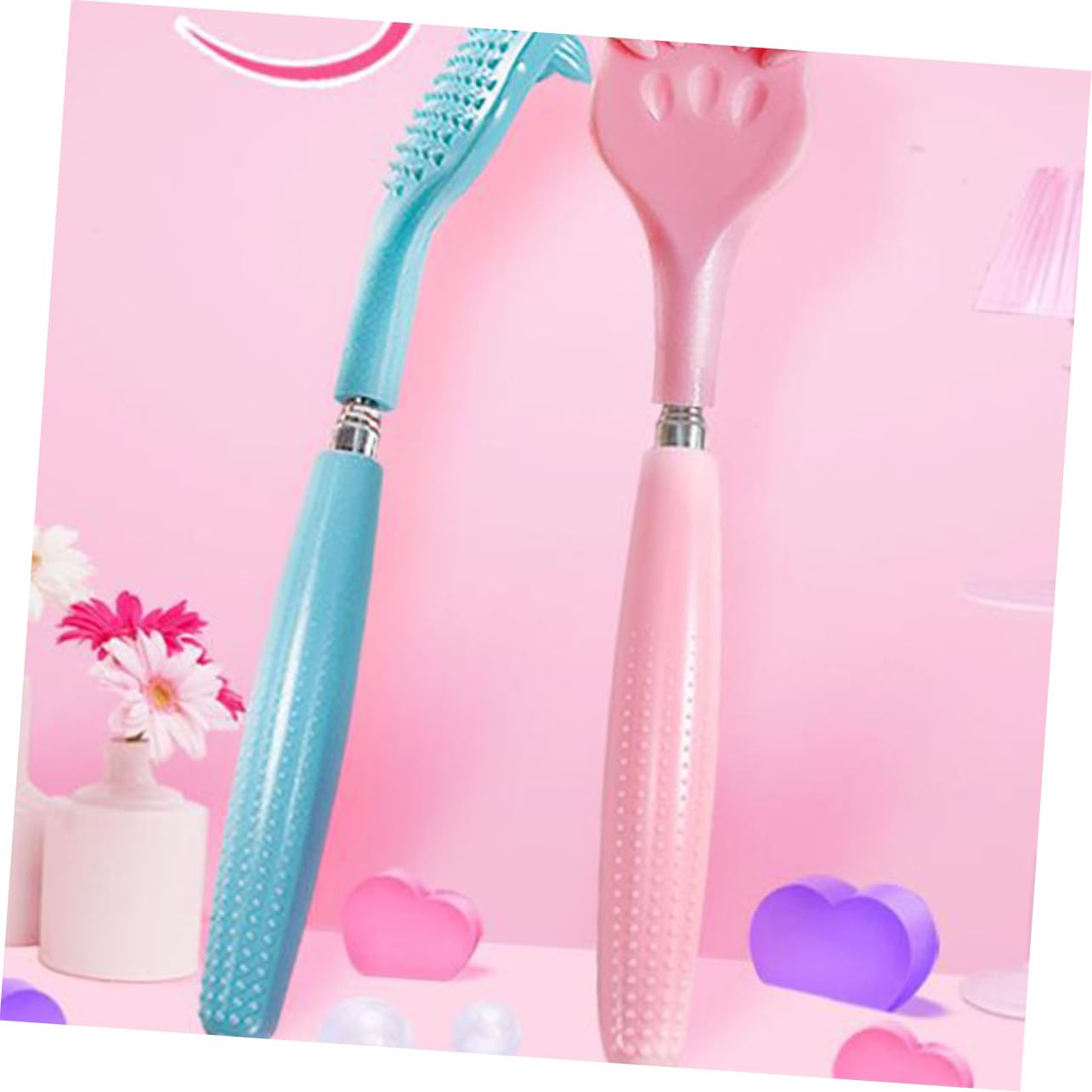 6piezas Rascador De Espalda Flexible Diseño Telescópico Masajeador Corporal Multifuncional Azul y Rosa Para Aliviar Picazón y Estrés