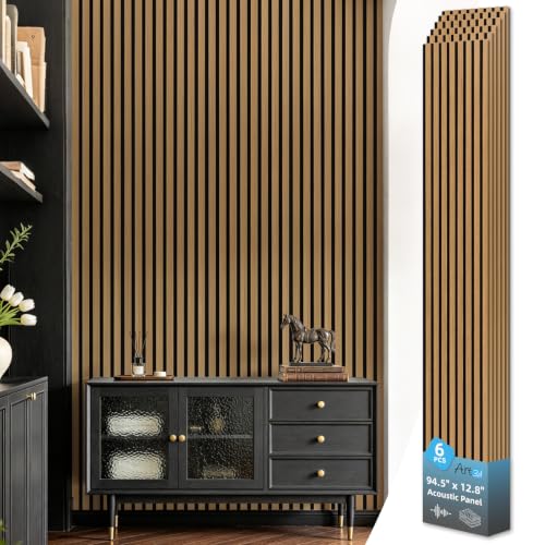 Image of Art3d 6-Piece Wood Acoustic Panels for Noise Reduction, 3D Textured Wall Paneling for Living Room Bedroom TV Background Interior Decor, Teak