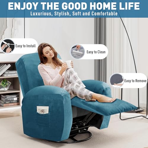 Image of ZNSAYOTX 2026 Velvet Oversized Recliner Cover 3-Piece, Luxury Plush Recliner Chair Covers with Elastic Band & Ties Stay in Place, Stretch Reclining Slipcover for Lazy Boy Soft Washable (Peacock Blue)