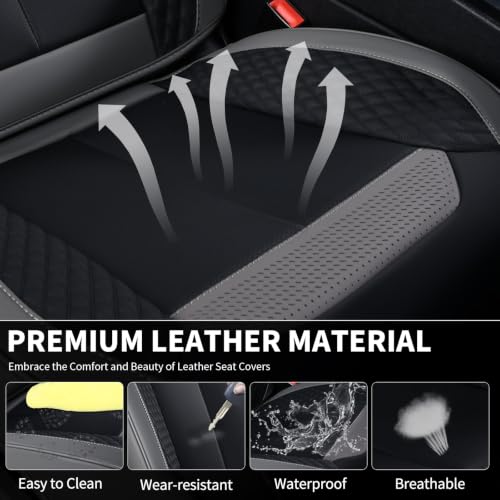 Image of FLORICH Full Set Car Seat Covers, Breathable Waterproof Nappa Leather Seat Covers, Gary Seat Covers, Automotive Interior Cover Universal for Cars SUV Truck Sedan - Gary&Black