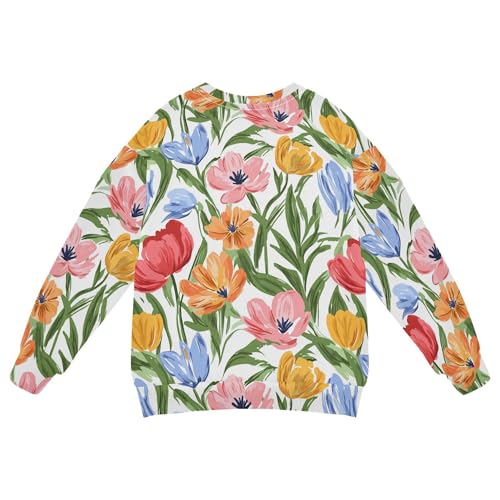 JUNZAN Spring Flowers Tulips Orchid Peonies White Little Girls Sweatshirts Hoodies Crewneck Tops Clothing Shirts Athletic 4T2