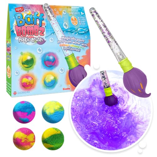 Zimpli Kids Baff Bombz Magic Brush 4 x Badebomben malen Sie Ihr Badewasser magisch Taschengeld Kreatives Spielzeug für Kinder Geburtstagsgeschenke für Jungen & Mädchen Feuchtigkeitsspendende