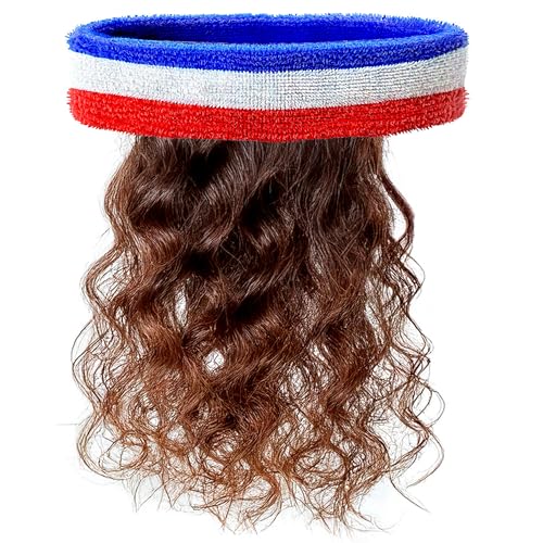 W WIDMANN MILANO Party Fashion - Peruca com cabelo encaracolado e bandana, anos 80, tenista, peruca de cabelo comprido