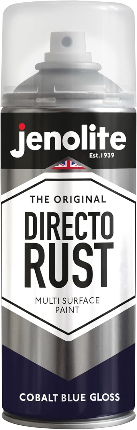 Jenolite Cobalt Blue Directorust Gloss Spray - 400Ml, Direct Rust Paint For Metal, Multi-Surface Gloss Paint For Wood, Plastic, Ceramic - Ral 5013