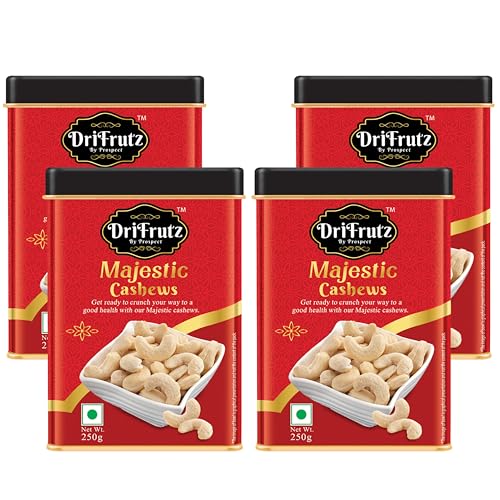 Image of DRIFRUTZ Majestic Cashew W180 | 1 kg (250g x 4) | Whole Cashew Kernels | Suitable for Gourmet Preparation, Thoughtful Gifting, Tasting Platters, and Protein-Rich Indulgence