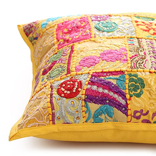 Image of Ravaiyaa - Attitude is everything Set Of 2 PC Home Sofa Decor Cotton Cushion Cover, Handmade Khambadiya Patchwork Pillow Case, Embroidery Cushions