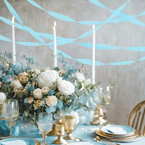 Image of 8 Rolls Crepe Paper Streamers, Light Sky Blue Streamers Party Decorations for Baby Shower Birthday Gender Reveal Under The Sea Party