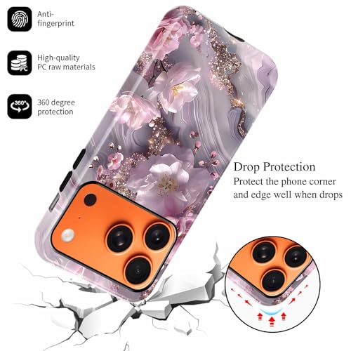 Coque iPhone 17 Pro Max 6.9" paillettes rose fleur marbre antichoc hybride - 5