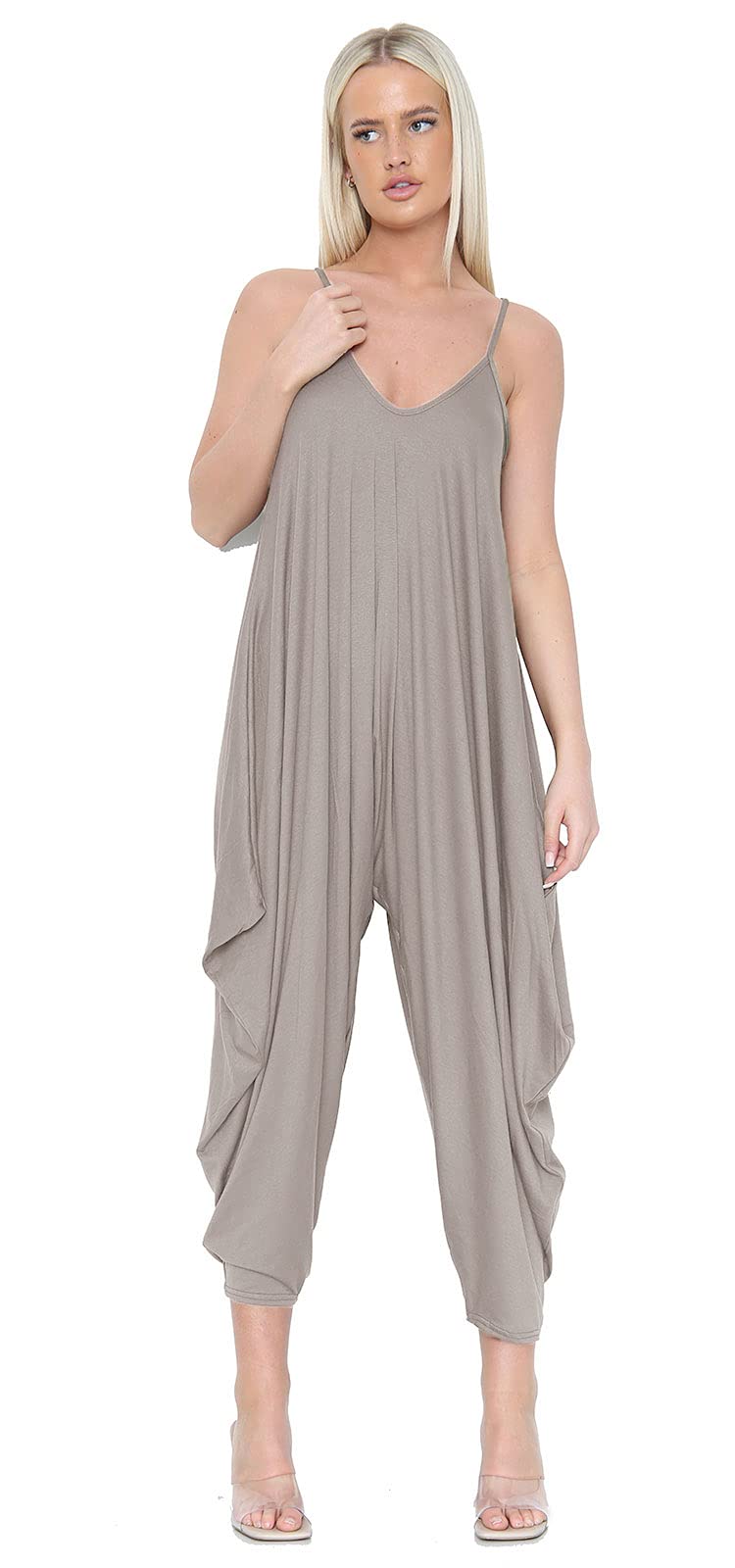 Candid Styles Womens Jumpsuit Playsuit Romper Dress Lagenlook Harem Cami Baggy Top Ali Baba Yoga 8-26 Mocha 8-10