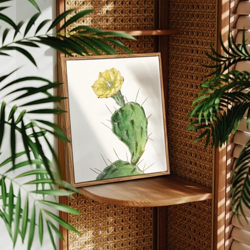 crmotu Botanical Framed Wall Art, Cactus Floral Canvas Prints, Yellow Flower Nature Wall Decor, Tropical Plant Watercolor Paintings, Rustic Farmhouse Kitchen Home Office Desktop Decor, 9x11inch
