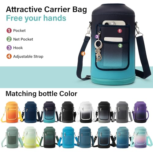 1 Gallon Water Bottle Insulated | Thickened Stainless Steel Vacuum Metal Water Jug | Portable Sports Large for Gym and Hiking with Straw, Carrier Bag, Handle Strap | BPA-Free 128 oz