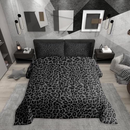 Erosebridal Cheetah Print Room Decor,Leopard Print Comforter Set Full Size,Farmhouse Animal Skin Soft Bedding Set for Mens Boys,Black Gray African Cheetah Wildlife Bed Set,Aesthetic Retro Quilt Duvet