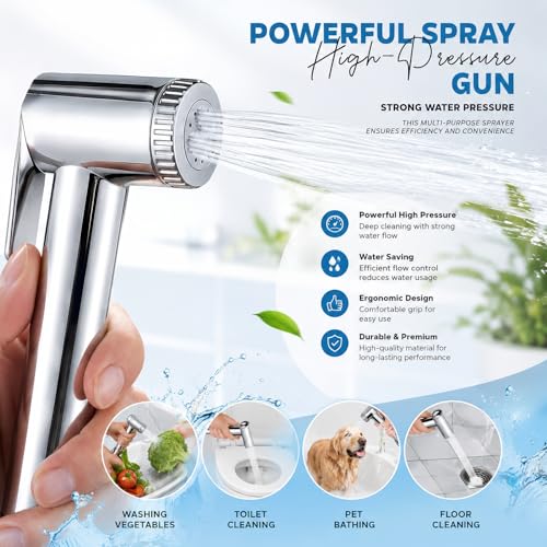 Image of Amazon Basics Health Faucet Set - Premium ABS Jet Spray Gun with 1.5M SS Pipe for Toilet | Bathroom Bidet Sprayer Kit Pack of 1