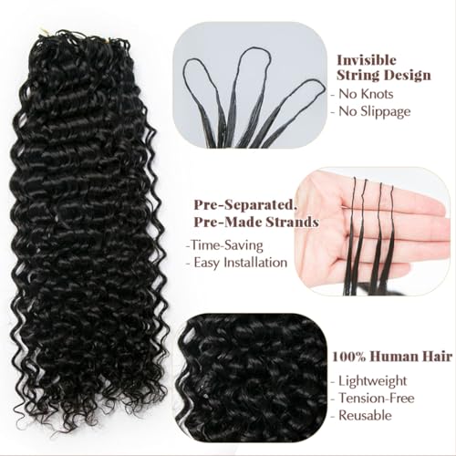YWIGS Pre-Separated Human Crochet Hair for Miracle Knots Water Wave Crochet Human Hair Extensions Feather Crochet Human Hair 18" NC 100 Strands — view 3