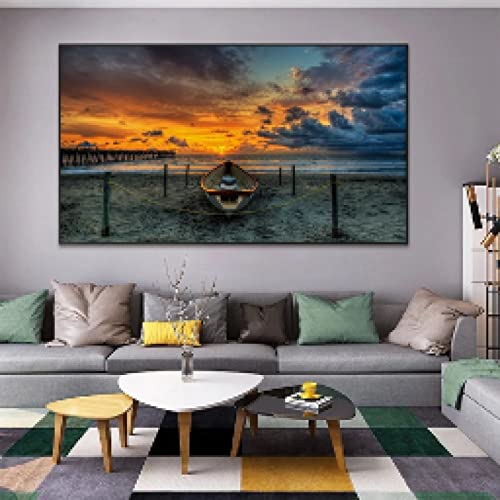 Toile coucher de soleil plage et bateau évasion murale - 3