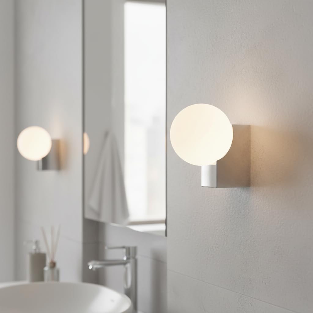 BARCELONA LED Applique Murale SIDERAL BARCELONA LED avec Boule en Verre Opalin, Lampe Murale Intérieure Minimaliste Moderne avec Base en Aluminium Chrome, G9 pour Chambre Salle de Bain Couloir Salon