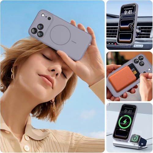 Image of mobistyle Magnetic Silicone Back Cover for iPhone 17 Pro Max 6.9-Inch, Compatible with Mag-Safe, Silky Soft Touch, Shock Absorbing Phone Cover Case with Camera Lens Protection (Grey)