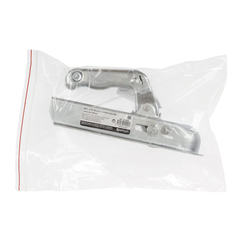 OROK 654442 Tête d’Attelage Remorque 750kg – Tête d’Attelage Timon Carré 50mm – pour Boule d’Attelage 50mm – Entraxe 80mm – Homologation R55, Argent