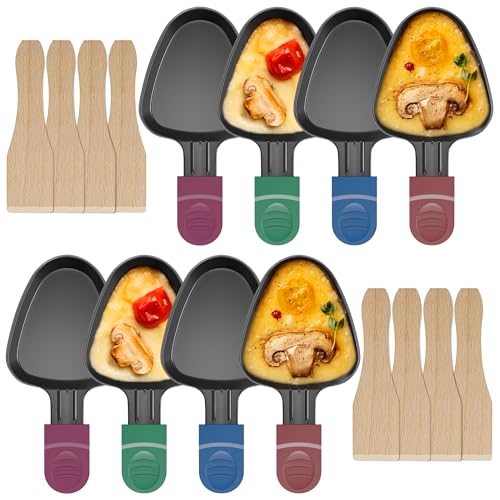 ipow Lot de 8 Poelon Raclette Triangulaire à Revêtement Anti-adhésif,Coupelle Raclette Berbecue Triangle avec Poignée Colorée Isolée pour Fromage Fondu...