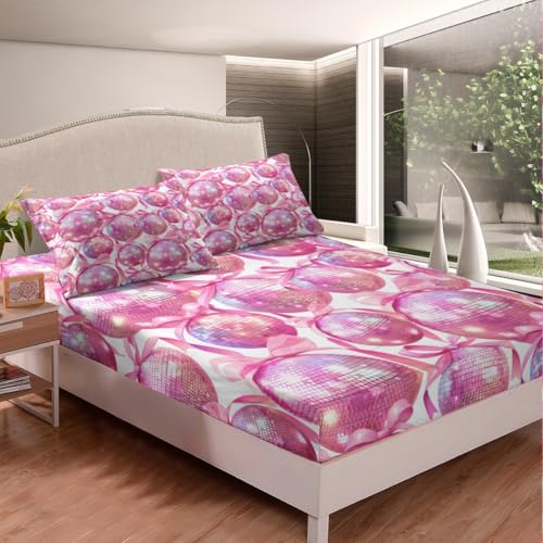 Drap-housse disco enfants lit double avec 2 taies d'oreiller princesse violet - 4
