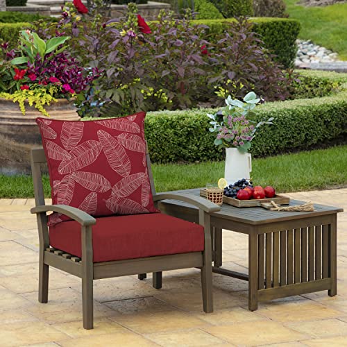 Image of Arden Outdoor Foam Deep Seat Cushion Set, 4-Pack, 24x24, Premium High-Density Foam, Never Flattens, Weather-Proof for Patio Chair Sofa Couch, Red Leaf Palm