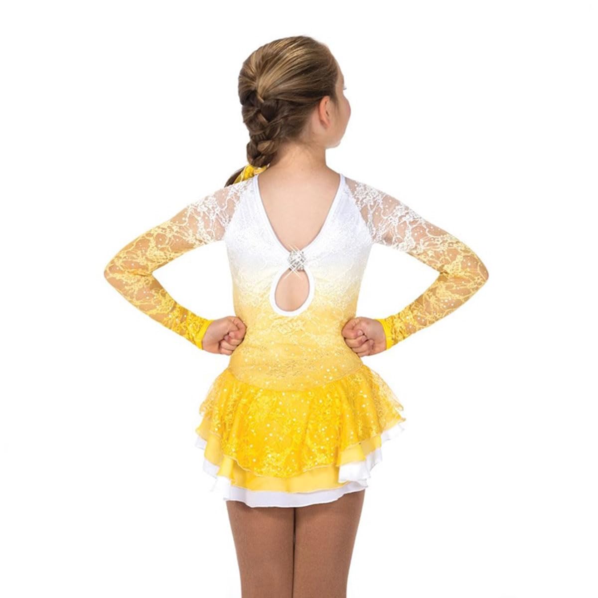 purpleq Eiskunstlauf Kleid Mädchen Kürkleid Strass Langarm Mesh Glitzer Ballettkleid Tanzkleid Gymnastik Bekleidung Rollkunstlaufkleid Leotard Tanzanzug Wettbewerb Tanzkostüm,Blau,3XS