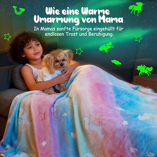 Winthome Kuscheldecke Kinder, Deck Glow In The Dark, Fleecedecke Weiche Flauschig, Babydecke Warme Kuschelig, Sofadecke für Mädchen Junge, Geschenke, Passend zu Allen Jahreszeiten (120x150cm,Einhorn)