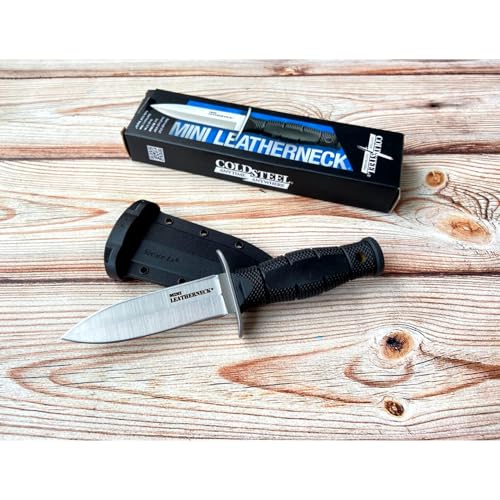 Image of Cold Steel Mini Leatherneck Double Edge Spear Point Compact Lightweight 3.5 inch 8CR13MOV Steel Fixed Blade Outdoor Hunting Utility Knife, 3.25 inch Textured Ergonomic Kray-Ex Handle, Secure-Ex Sheath