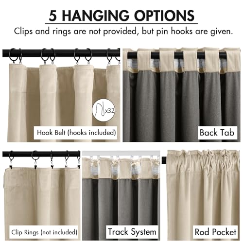 Image of MIULEE Velvet Curtains 50W x 84L 2 Panels Beige Blackout Curtains | Luxury velvet fabric, pinch pleat design, back tab hooks, thermal insulated, blackout light blocking, for living room bedroom