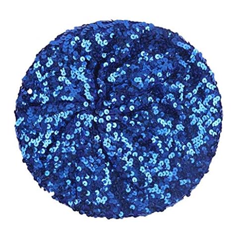 Angoter Sparkly Cotton Beret Cap Adjustable Sequin Beret Hat Dancing Cap Dome Sexy Hat for Women Royal Blue Cover