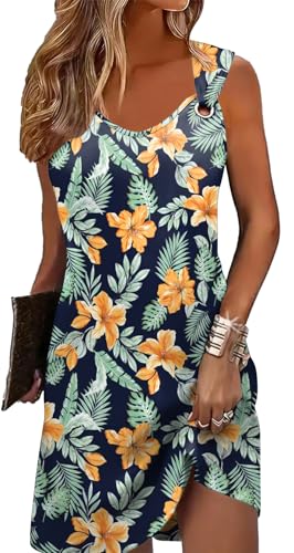 Image of Summer Dresses for Women Sleeveless Casual Sundresses Loose Beach Cover Ups Trendy Tank Midi Sun Dress
