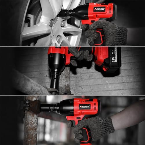 Image of AOBEN Cordless Impact Wrench 1 /2 Inch, Power Impact Gun Kit, Max 600N.M /450Ft-lbs High Torque Electric Impact Driver for Car RV Tire, 2 Packs x 4.0Ah Battery, Charger, 6 Sockets & Storage Tool Case