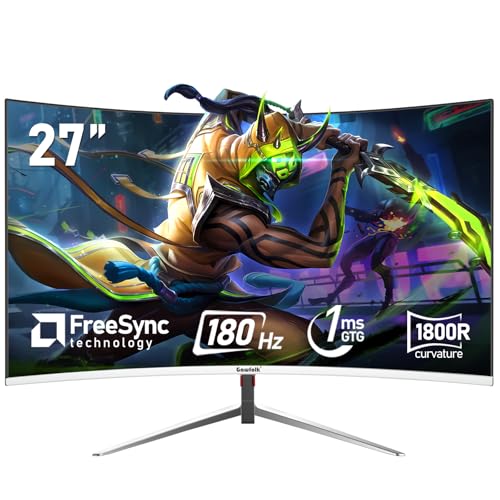 Gawfolk 27 Inch PC Computer Screen,1800R Curved Gaming 180Hz Monitors, FHD1080p 1ms Without Bezel,...